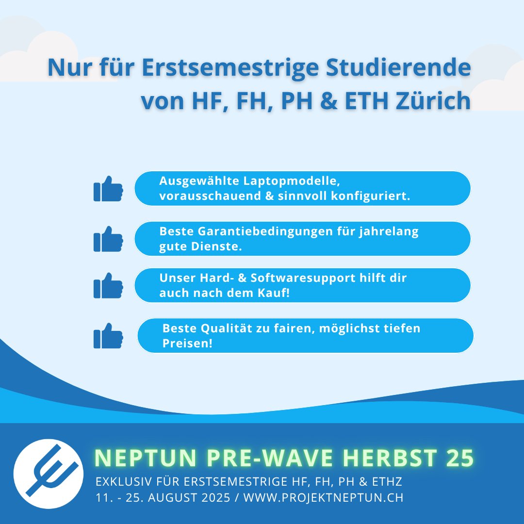 🚀 Studienstart mit Extra-Power 💻
Workstations von HP &amp; Lenovo – perfekt für CAD, 3D &amp; Datenanalyse.
🎓 Exklusiv für Erstsemestrige (HF, FH, PH, ETHZ)
🗓 Nur in der Neptun Pre-Wave Herbst bis am 25.8.25!
👉 bit.ly/P25Nep-x-ws1

#ProjektNeptun #Studentenrabatt #Workstation