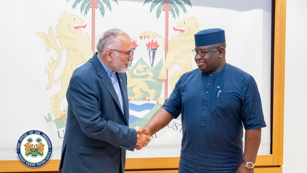 Presidency | Sierra Leone 🇸🇱 (@presidency_sl) on Twitter photo Today, His Excellency Seyed Khalil Sadati Amiri, the esteemed Ambassador of the Islamic Republic of Iran to Sierra Leone, bid farewell to His Excellency <a href="/julius_maadabio/">Julius Maada Bio</a> at State House. On behalf of the people of Sierra Leone, <a href="/julius_maadabio/">Julius Maada Bio</a> extends heartfelt gratitude for the Today, His Excellency Seyed Khalil Sadati Amiri, the esteemed Ambassador of the Islamic Republic of Iran to Sierra Leone, bid farewell to His Excellency <a href="/julius_maadabio/">Julius Maada Bio</a> at State House. On behalf of the people of Sierra Leone, <a href="/julius_maadabio/">Julius Maada Bio</a> extends heartfelt gratitude for the