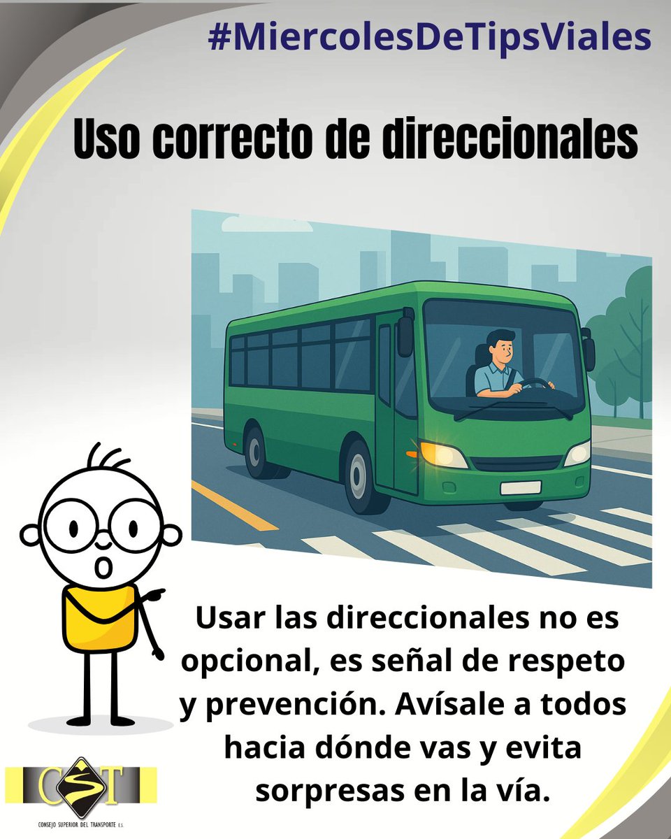 #MiercolesDeTipsViales 🚍⚠️ Encender las direccionales es más que una norma, es cuidar vidas. 📢 Informa tu movimiento y ayuda a prevenir accidentes. 🤝🚦 #SeguridadVial #TransportePúblico #ConduceConRespeto