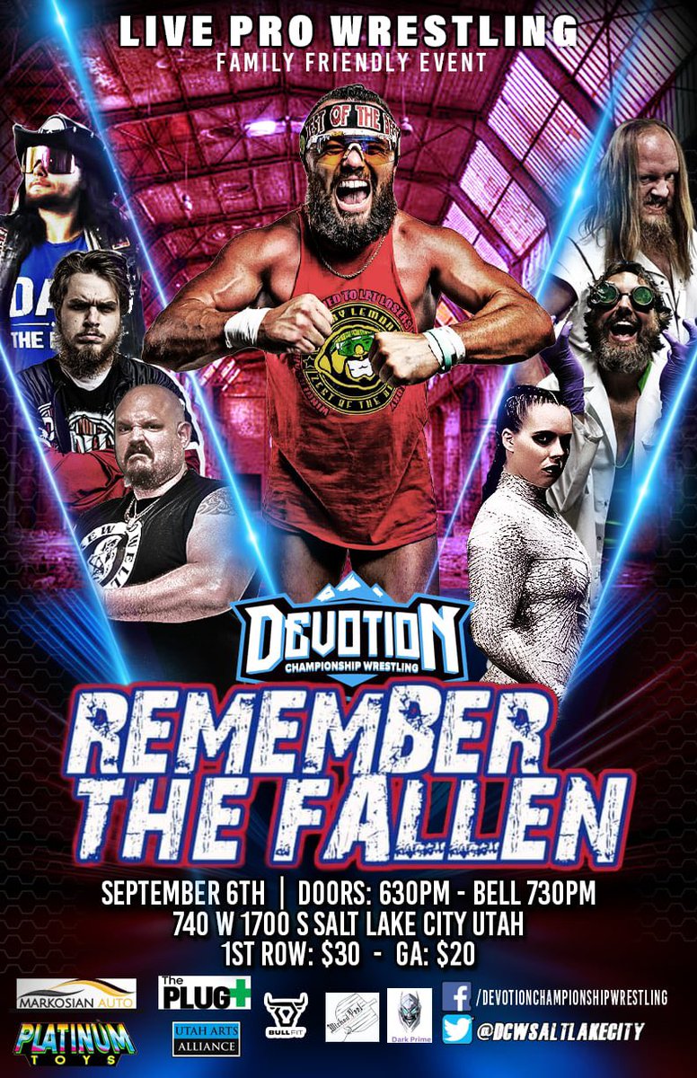 DCWSaltLakeCity's tweet photo. The road to DCW 7 Year Anniversary show is officially underway and Saturday September 6th we Remember The Fallen. Join us live at Lightree Studios for our next all ages live event. 

Get your tickets now this event will sell out.

🎟️: https://t.co/tF06tCBrHc https://t.co/ENiG1AbTmy