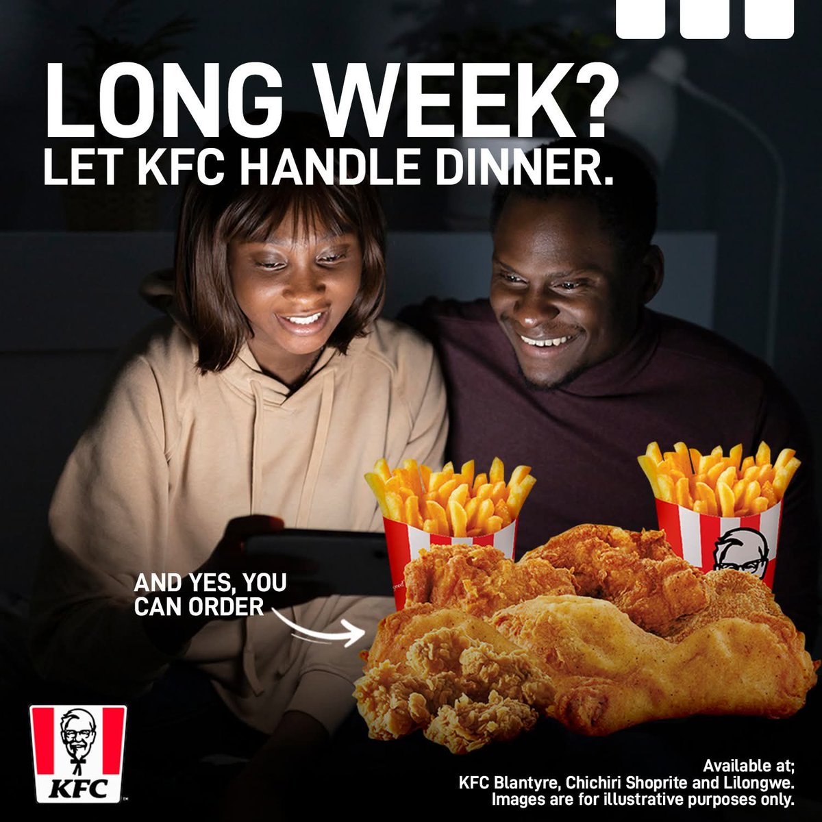 Bizmalawi's tweet image. Tough week? Let KFC save dinner!
Order your finger-lickin’ favorites online now!
More info: bizmalawi.com/listing/kfc-23…
#KFCDinner #EasyEats #KFCFlavors #OrderOnline #FingerLickinGood