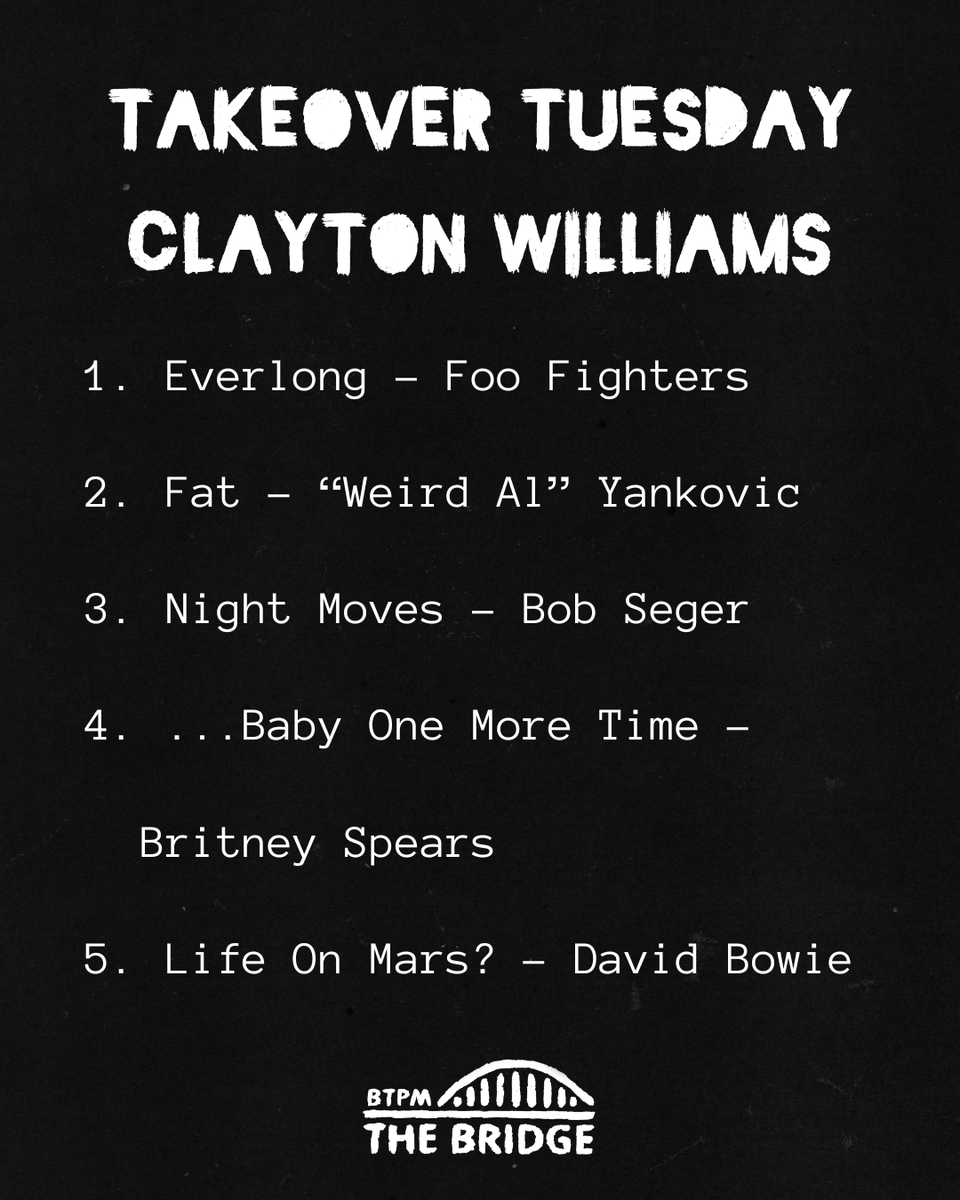 Clayton brought the energy to Takeover Tuesday‼️

Check out his song choices and more on our Spotify playlist. Just search for BTPM The Bridge.✨