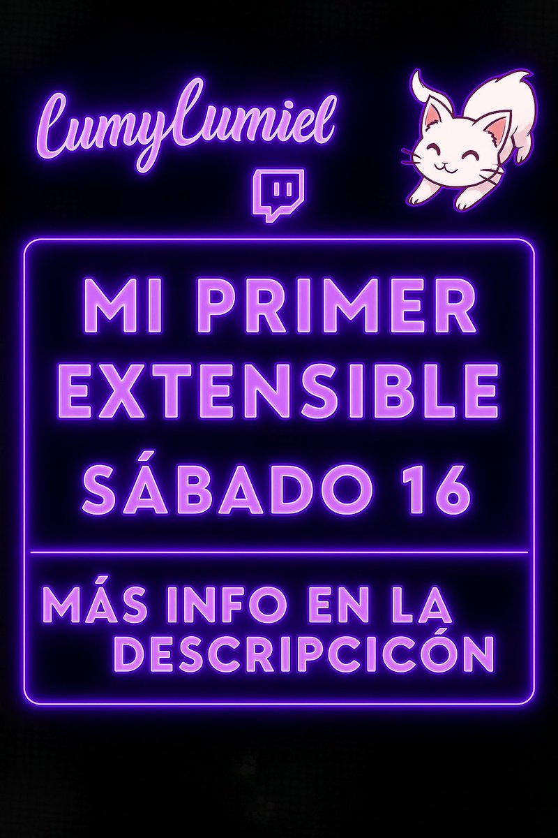 Lumiel (@lumylumiel) on Twitter photo ๐๐ ยกMI PRIMER EXTENSIBLE! ๐๐
Despuรฉs de 2 aรฑos desde que comencรฉ en Twitch, finalmente me animo a hacer mi primer extensible ๐ฅนโจ
Cualquier tipo de apoyo es mรกs que bienvenido ๐๐. ยกPero con solo que vengas y me hagas compaรฑรญa ya me haces feliz! ๐พ๐ซ
+Info en discord,IG ๐๐ ยกMI PRIMER EXTENSIBLE! ๐๐
Despuรฉs de 2 aรฑos desde que comencรฉ en Twitch, finalmente me animo a hacer mi primer extensible ๐ฅนโจ
Cualquier tipo de apoyo es mรกs que bienvenido ๐๐. ยกPero con solo que vengas y me hagas compaรฑรญa ya me haces feliz! ๐พ๐ซ
+Info en discord,IG