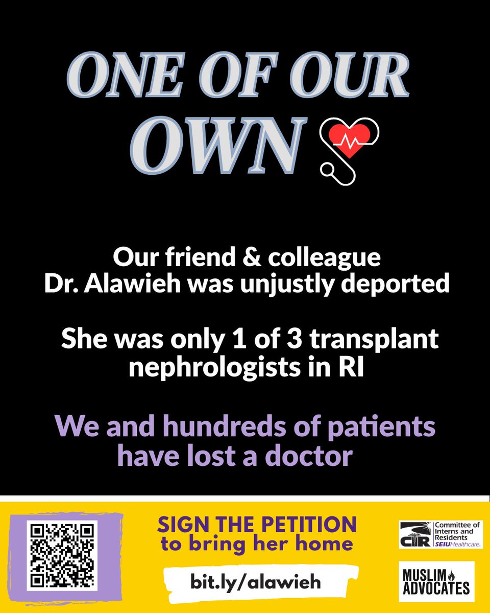 CIR/SEIU (@cirseiu) on Twitter photo Dr. Alawieh, a trusted & well-respected kidney care specialist, was unjustly deported. She's one of our own - a doctor, a colleague, a member of our community serving hundreds of patients in need. Sign the petition to #BringHerHome ➡️ bit.ly/alawieh <a href="/MuslimAdvocates/">Muslim Advocates</a> Dr. Alawieh, a trusted & well-respected kidney care specialist, was unjustly deported. She's one of our own - a doctor, a colleague, a member of our community serving hundreds of patients in need. Sign the petition to #BringHerHome ➡️ bit.ly/alawieh <a href="/MuslimAdvocates/">Muslim Advocates</a>