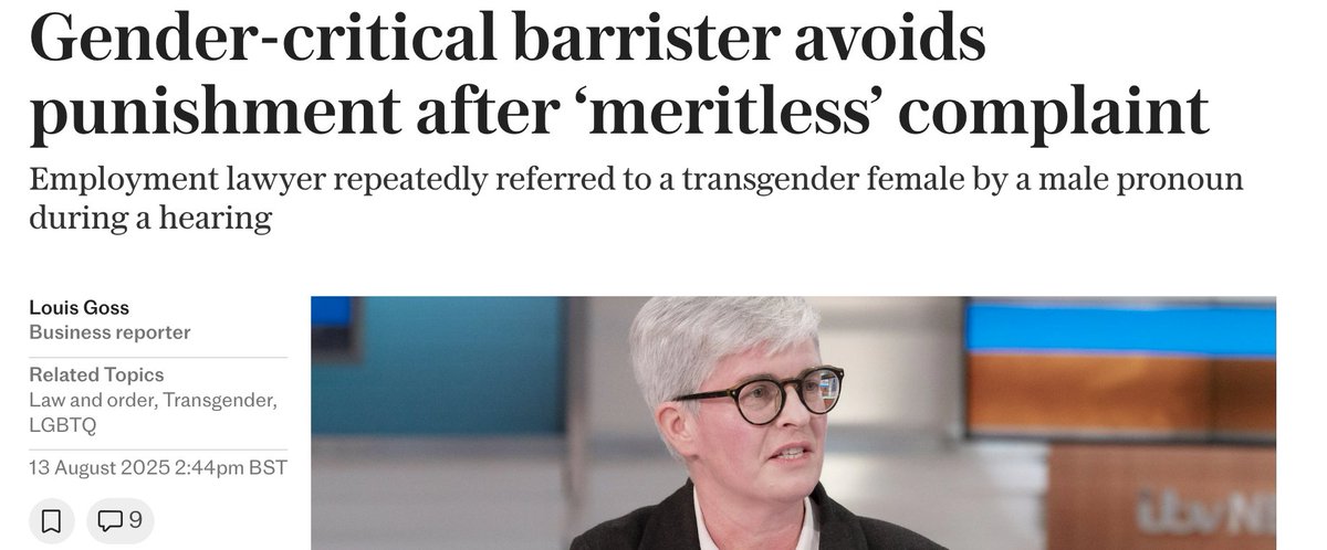 SEEN in Journalism (@journalismseen) on Twitter photo The <a href="/Telegraph/">The Telegraph</a> writes up Naomi Cunningham's case - she's to face no further action from the Bar Standards Council after referring to a transgender MALE by 'he' and 'him'. The <a href="/Telegraph/">The Telegraph</a> writes up Naomi Cunningham's case - she's to face no further action from the Bar Standards Council after referring to a transgender MALE by 'he' and 'him'.