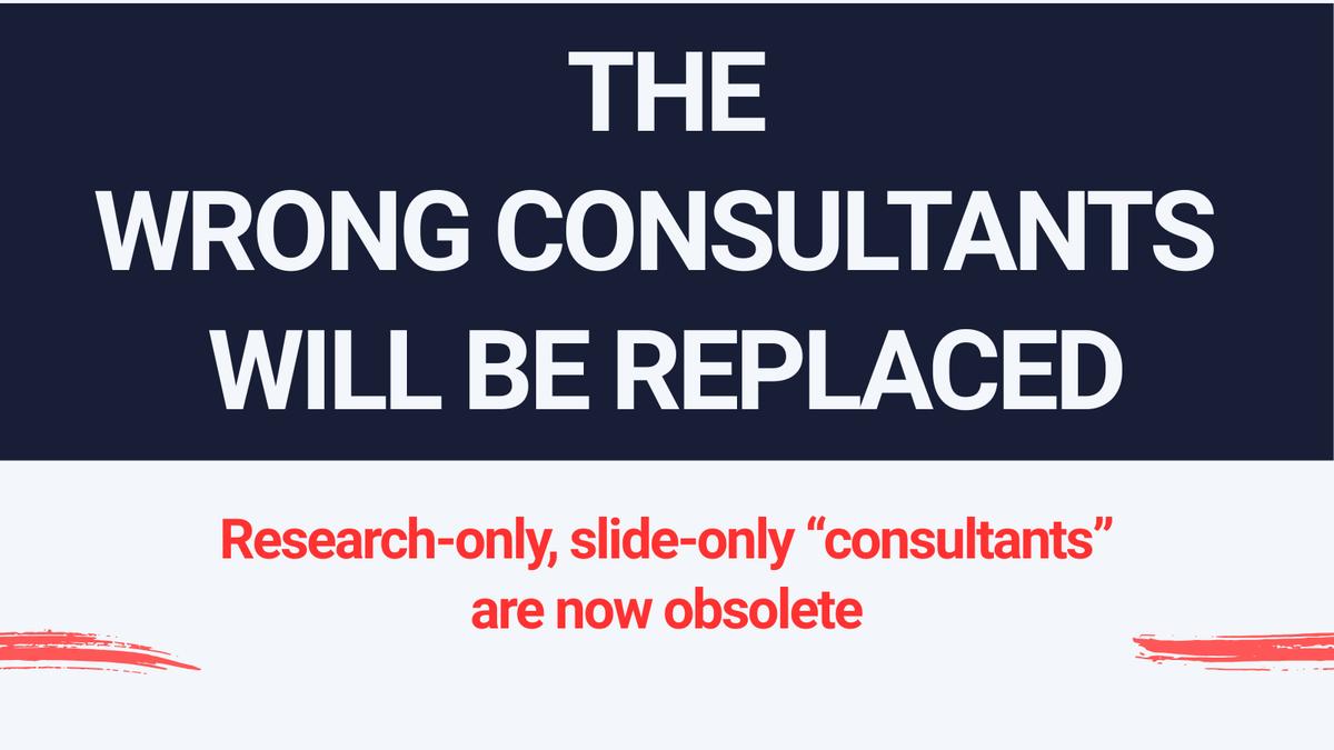 realDannyAcuna's tweet photo. AI isn’t killing consulting.
It’s killing bad consulting.

If your “consultant” just researches and makes slides, replace them.
If they multiply your team’s value, AI will make them unstoppable.

#AI #Consulting #FutureOfWork #Leadership #ServantLeadership https://t.co/qNX74upICA