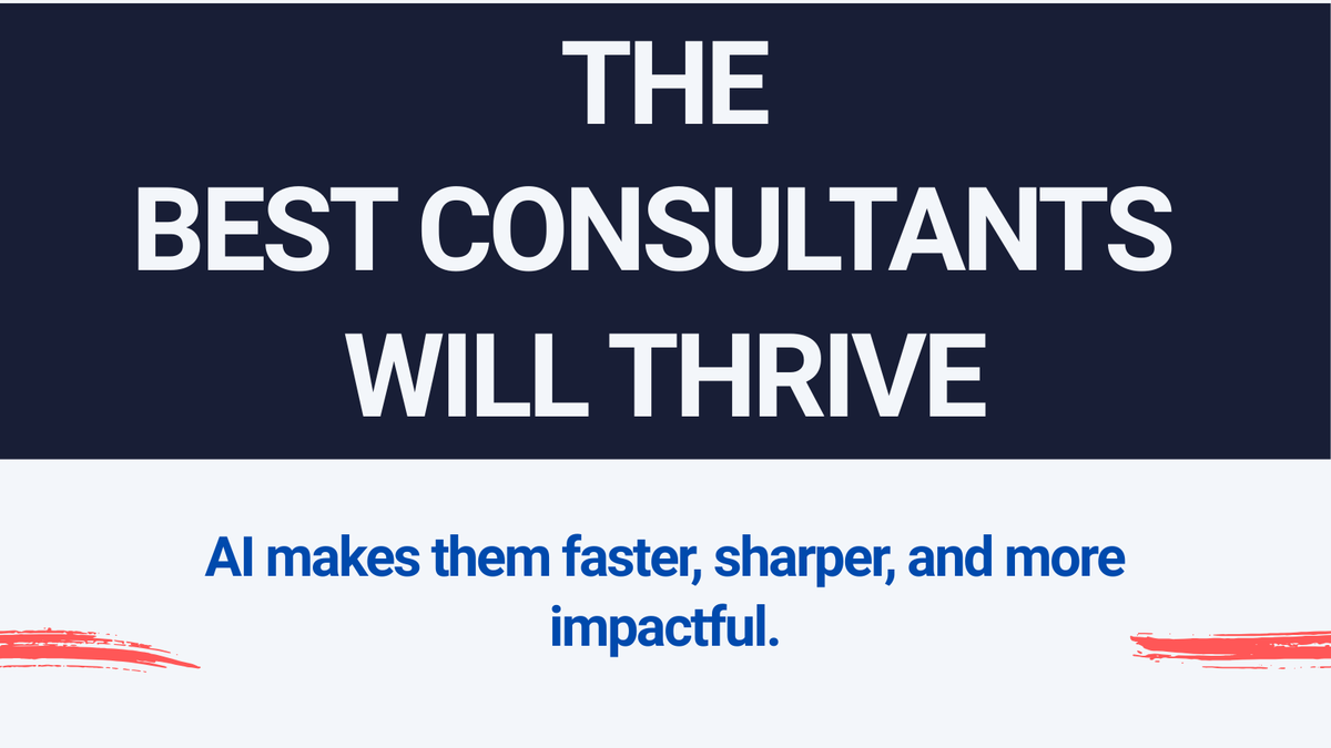 realDannyAcuna's tweet photo. AI isn’t killing consulting.
It’s killing bad consulting.

If your “consultant” just researches and makes slides, replace them.
If they multiply your team’s value, AI will make them unstoppable.

#AI #Consulting #FutureOfWork #Leadership #ServantLeadership https://t.co/qNX74upICA