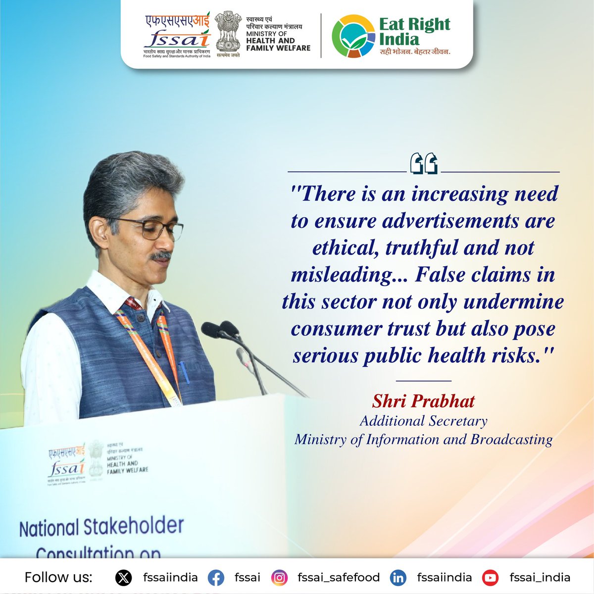 fssaiindia's tweet photo. National Stakeholder Consultation on 'Comprehensive analysis of Regulatory Framework on Food Labelling, Advertisement and Claims.
The program featured insightful discussions from senior government officials. #FSSAIConsultation #FSSAILabelling https://t.co/9q2XGUmqRu