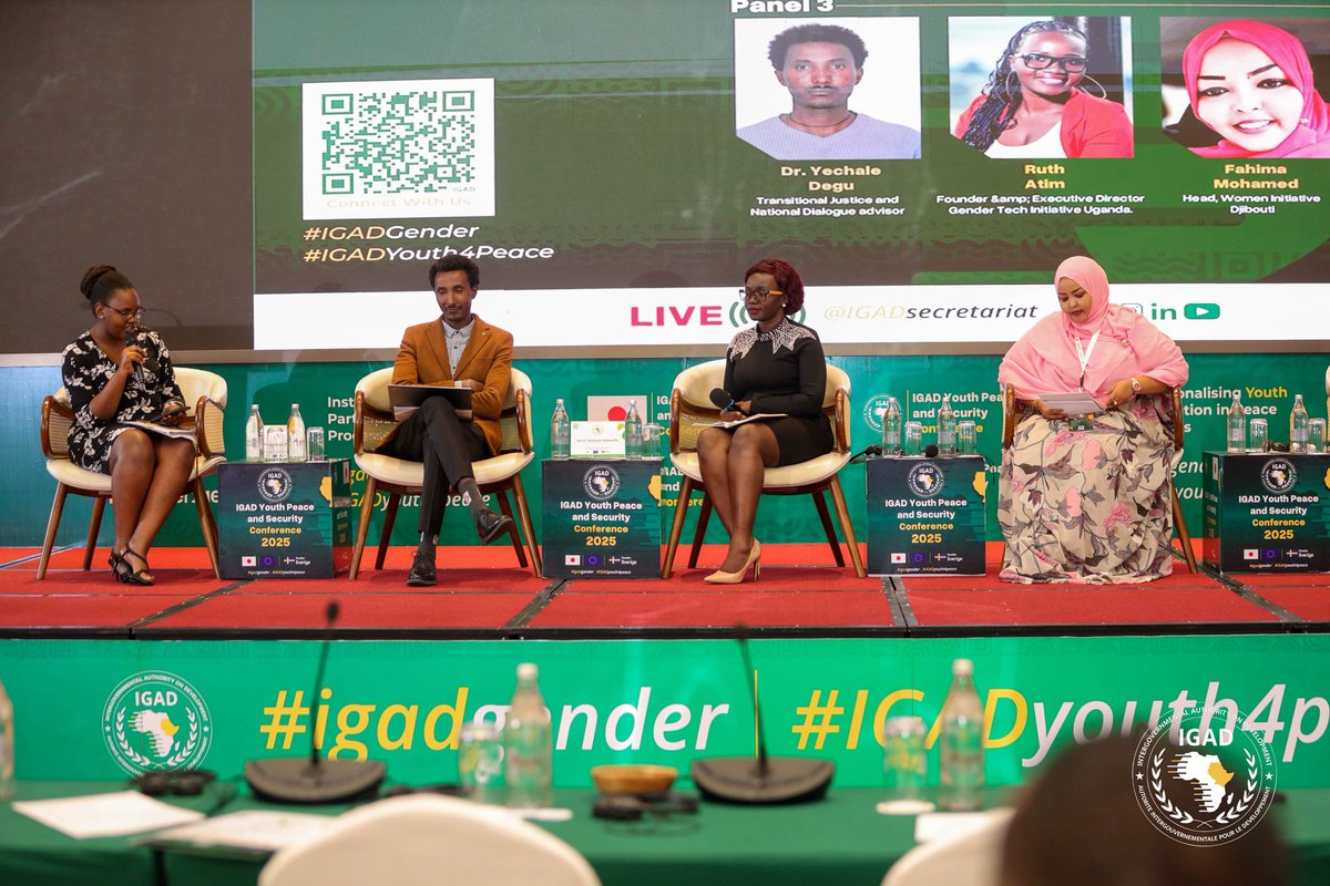 IGADgender's tweet photo. Panel 3: The Role of Digital Platforms in Peacebuilding

Moderated by @ekina_vicky at #IGADYouth4Peace, youth, experts & leaders explored how tech, policy & grassroots action can unite our region..

🎥 @FarmGirlDJ 🇩🇯: Use short videos, stories & dialogue to spread peace; report hate speech & violence.

⚖️ Dr. Yechale Degu 🇪🇹: Reform monetization models that reward harmful content; create tools to flag AI deepfakes & misinformation.

📰 @RuthAtim 🇺🇬: Practice constructive journalism; spotlight youth solutions; build platforms like podcasts, YouTube & blogs.

#IGADGender