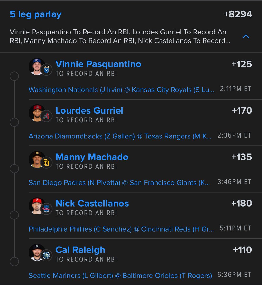 TheGamblinGuyz's tweet photo. Our first ever giveaway is here 🥹

We're giving out $50 when this RBI parlay hits! 💥

You must be following and like/retweet to enter 👇

1u - RBI Parlay (+8294)

These boys have been raking. This will hit. Lock it in. 🔒 

#giveaway #mlb #parlay #betting #rbi #bettingx https://t.co/9uyn0b01aB