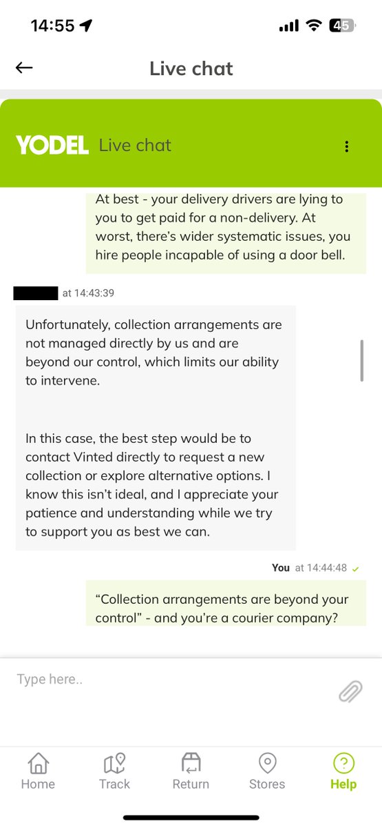 JamesMoyse's tweet photo. 3. Wednesday, an apologetic but seemingly powerless employee explains how "collections are not managed directly by us" and I should "explore alternative options".

Thanks @yodel door-to-door, I'll do just that! What a fail.

@InPostUK, I'll be in touch. https://t.co/eTSywbrA1D