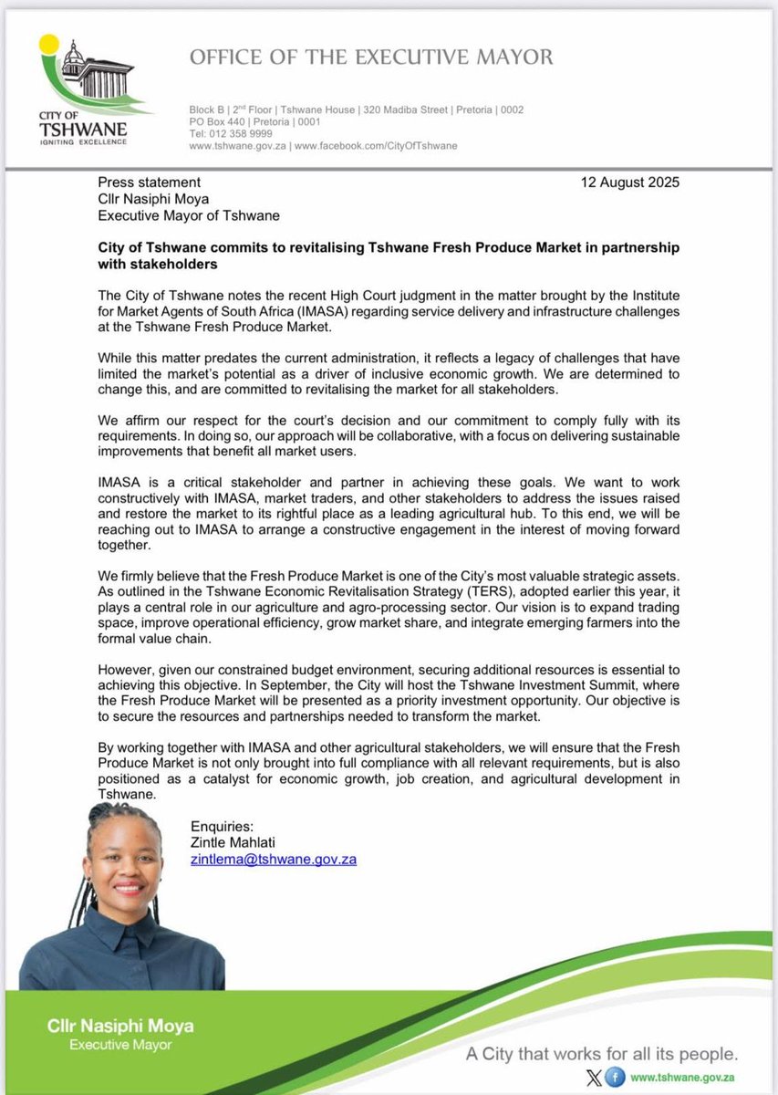 City of Tshwane commits to revitalising Tshwane Market in partnership with stakeholders.