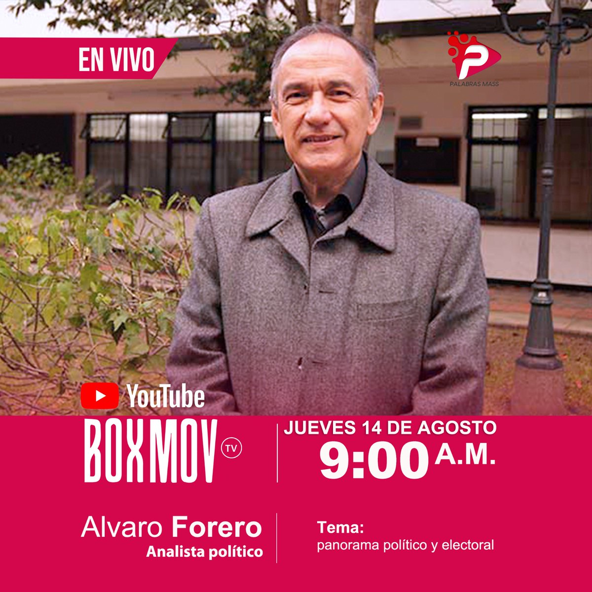 📢 La coyuntura política necesita voces que expliquen lo que está pasando.

Este jueves 14 de agosto a las 9:00 a.m., escucha a <a href="/DePacotilla/">Alvaro Forero Navas</a> con un análisis sobre el panorama político y electoral.

🔴 En vivo por YouTube de <a href="/CanalBoxMov/">BoxMov</a> conéctate y participa