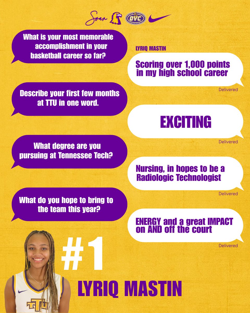 Tennessee Tech Women’s Basketball (@ttuwbb) on Twitter photo Golden Eagle fans, meet freshman Lyriq Mastin who has had an exciting and IMPACTFUL summer on our 25’-26’ team! 🔥 From Murfreesboro, TN to Cookeville, she’s ready to make her mark on and off the court. #wingsup Golden Eagle fans, meet freshman Lyriq Mastin who has had an exciting and IMPACTFUL summer on our 25’-26’ team! 🔥 From Murfreesboro, TN to Cookeville, she’s ready to make her mark on and off the court. #wingsup