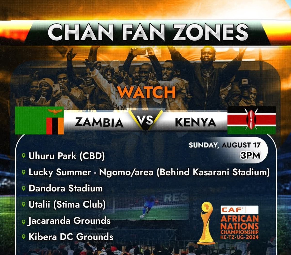 Six fan zones set up ahead of Kenya vs Zambia on Sunday.

#CHAN2024
