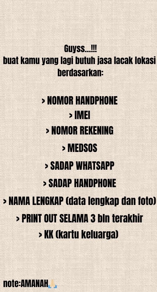 sjtdgmtmm's tweet image. 🎯lacak hp hilang by no hp / imei
🎯lacak penipu/scammer/tabrak lari/terror/. revengeporn 
🎯lacak lokasi orang
🎯sadap akun / hack akun / pulihkan akun
FS! : wa wa.me/message/DBAF4U…