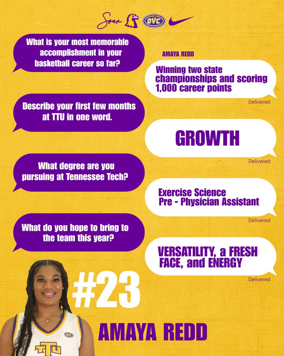 Tennessee Tech Women’s Basketball (@ttuwbb) on Twitter photo Golden Eagle fans, meet freshman Amaya Redd who is ready to bring her VERSATILITY to the 25’-26’ team! 🔥 From Knoxville, TN to Cookeville, she’s ready to make her mark on and off the court. #wingsup Golden Eagle fans, meet freshman Amaya Redd who is ready to bring her VERSATILITY to the 25’-26’ team! 🔥 From Knoxville, TN to Cookeville, she’s ready to make her mark on and off the court. #wingsup