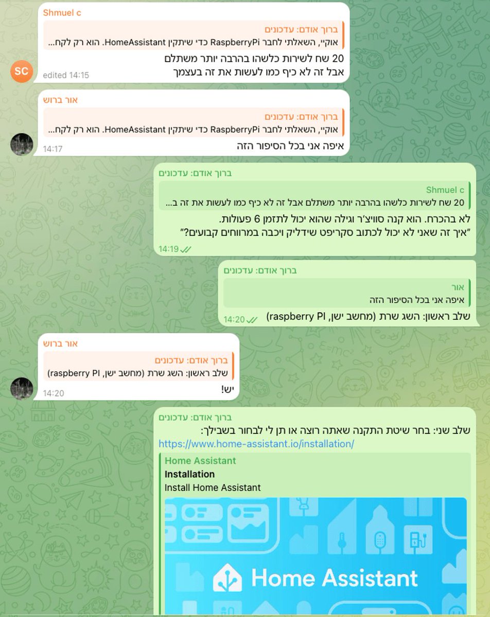 baruchiro's tweet image. אני נורא אוהב את התחביב של #SelfHosted ובית חכם ואוטומציות, ובגלל זה, כשמישהו שואל אותי על חכם לשעון שבת חכם למזגן, או מערכת ניהול כספים עם AI, הוא עלול להיבהל מרוב ההתלהבות שלי לעזור לו

פתחתי קבוצה ששם אפשר להתעניין ולעזור לי לפרוק את ההתלהבות.