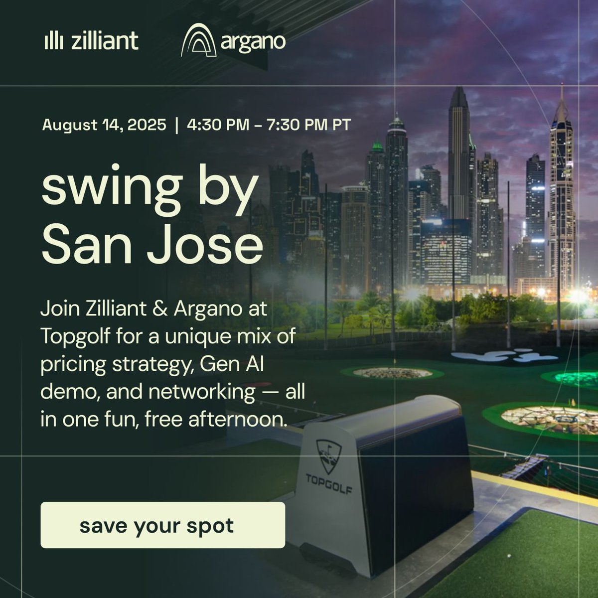 Zilliant (@zilliant) on Twitter photo ๐ค Gen AI is reshaping pricing. Time to swing into the future.
๐ Join Zilliant & <a href="/argano/">Argano</a> at Topgolf San Jose TOMORROW (Aug 14) for Gen AI insights, a live demo & networking.
๐๏ธ Register now ๐ lp.zilliant.com/swing-into-smaโฆ
#GenAI #PricingStrategy #SanJoseEvents #Zilliant #Argano ๐ค Gen AI is reshaping pricing. Time to swing into the future.
๐ Join Zilliant & <a href="/argano/">Argano</a> at Topgolf San Jose TOMORROW (Aug 14) for Gen AI insights, a live demo & networking.
๐๏ธ Register now ๐ lp.zilliant.com/swing-into-smaโฆ
#GenAI #PricingStrategy #SanJoseEvents #Zilliant #Argano