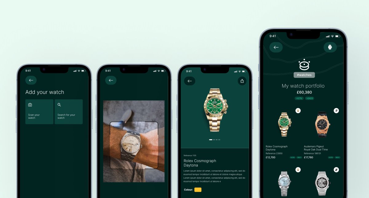 Kwamz's tweet photo. Throwback to designing for Capital Collective🧠
We spoke to watch collectors and found:
– Tracking = memory/spreadsheets
– No live value tracking
– Tools lacked aspiration

Inspired by trading apps, we built:
📸 Watch scan or search
📈 Live portfolio value
🔍 Specs + growth data https://t.co/Omi7GjNjjt