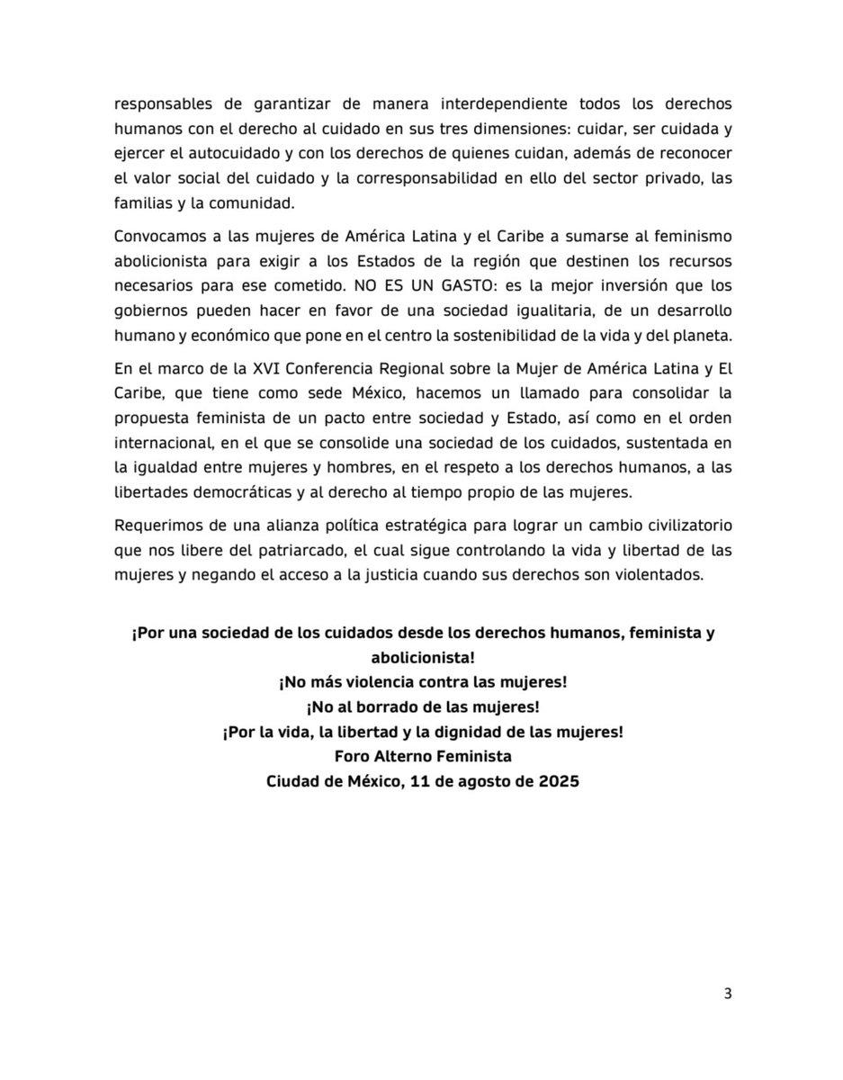 ¡¡¡ Nuestras voces no serán calladas frente a la censura y la exclusión operada por parte del Foro Oficial !!!  Este es el comunicado oficial con los resolutivos del #ForoAlternoFeminista