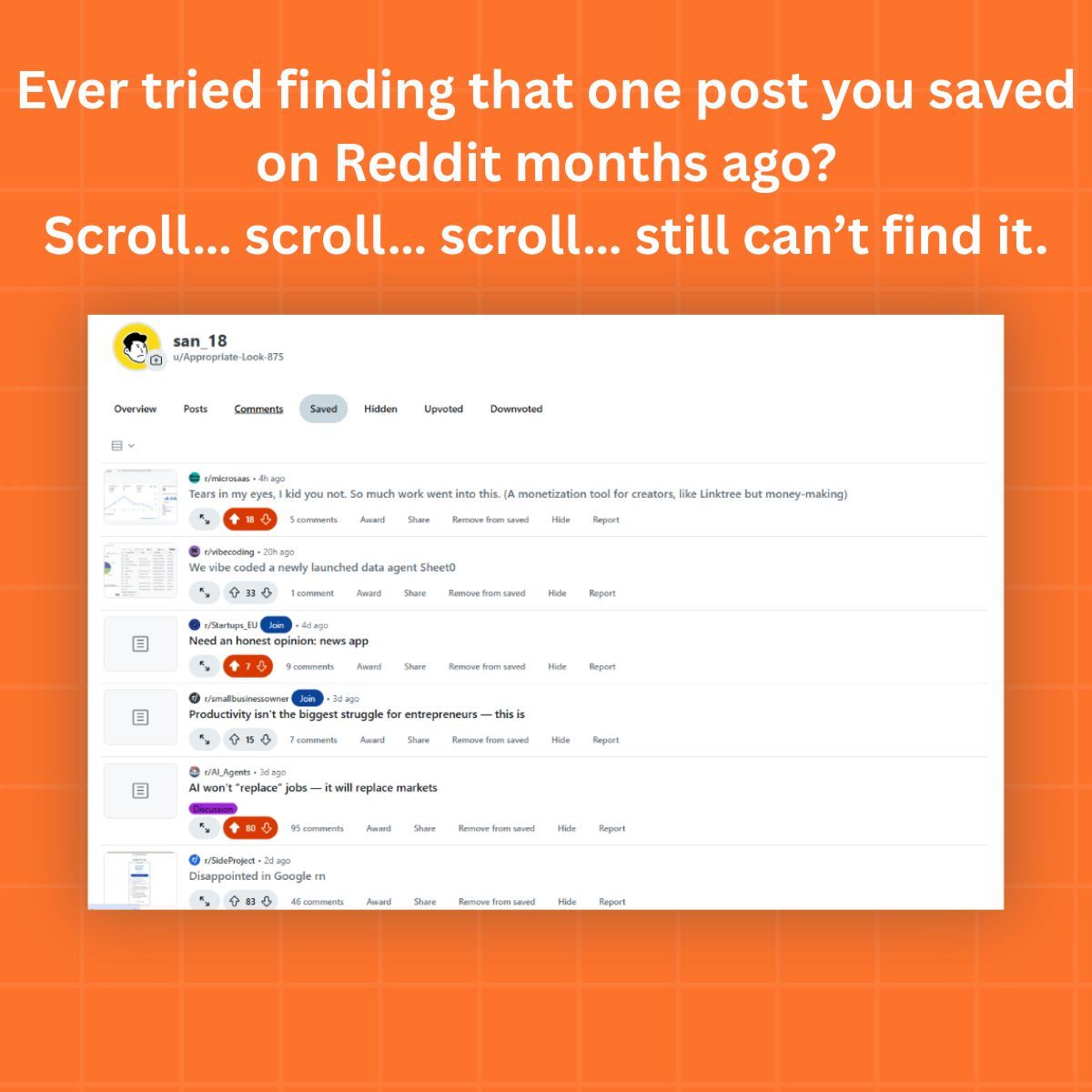 Sanjhai_18's tweet image. Got tired of endlessly scrolling Reddit’s saved list, hoping to find that one post.

So I built Readdit Later - a Chrome extension to organize, search, and instantly find your saved posts.

Give it a try:

chromewebstore.google.com/detail/jdceoga…

#ChromeExtension #RedditTips #BrowserExtensions