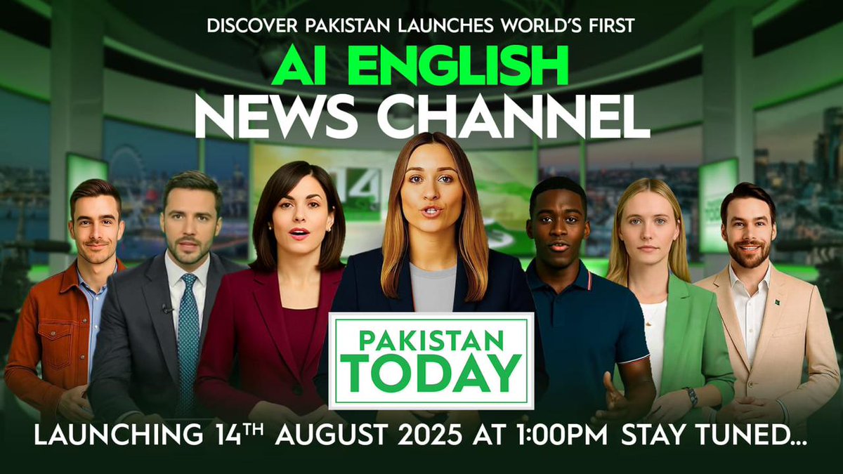 ghulamabbasshah's tweet photo. Tomorrow’s the day! 🇵🇰✨ #DiscoverPakistan proudly launches Pakistan Today English — the world’s first AI-powered English news channel — going live from London this 14th August 2025.
#PakistanTodayEnglish #PakistanTodayNews #DiscoverPakistan #IndependenceDay #IndependenceDay2025 https://t.co/OdHtVqRELG