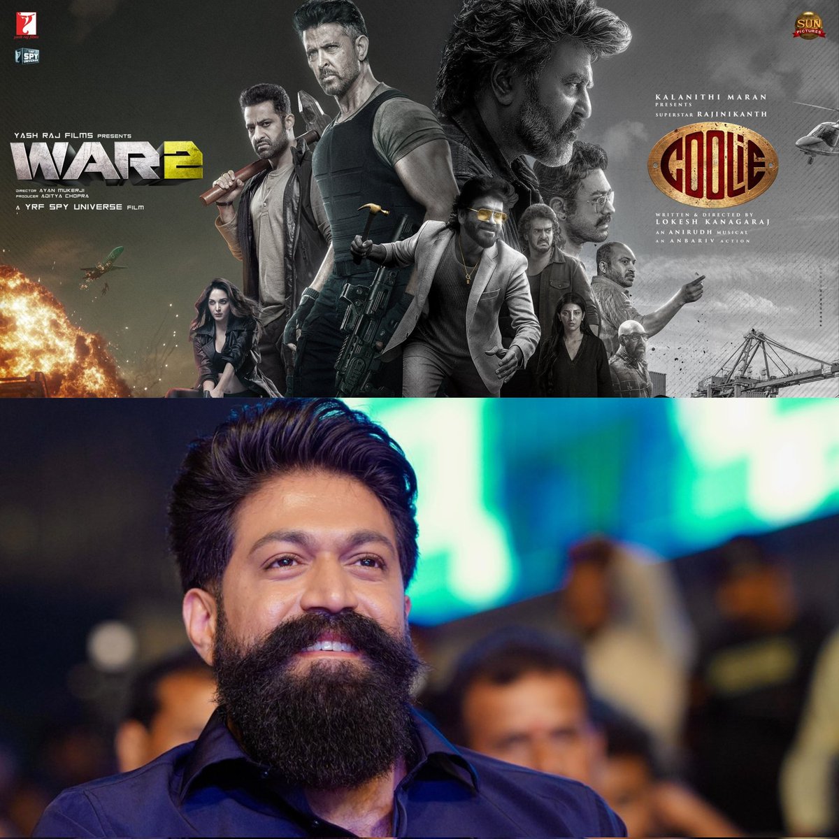 Yash Trends ™ (@yashtrends) on Twitter photo Sending blockbuster wishes to <a href="/rajinikanth/">Rajinikanth</a> , <a href="/nimmaupendra/">Upendra</a> , <a href="/tarak9999/">Jr NTR</a>, <a href="/iHrithik/">Hrithik Roshan</a> & the entire teams of #Coolie and #War2, May both films storm the box office, set new records, and leave audiences spellbound💥
Best Wishes from Rocking Star <a href="/TheNameIsYash/">Yash</a> Boss fans ❤️ Sending blockbuster wishes to <a href="/rajinikanth/">Rajinikanth</a> , <a href="/nimmaupendra/">Upendra</a> , <a href="/tarak9999/">Jr NTR</a>, <a href="/iHrithik/">Hrithik Roshan</a> & the entire teams of #Coolie and #War2, May both films storm the box office, set new records, and leave audiences spellbound💥
Best Wishes from Rocking Star <a href="/TheNameIsYash/">Yash</a> Boss fans ❤️
