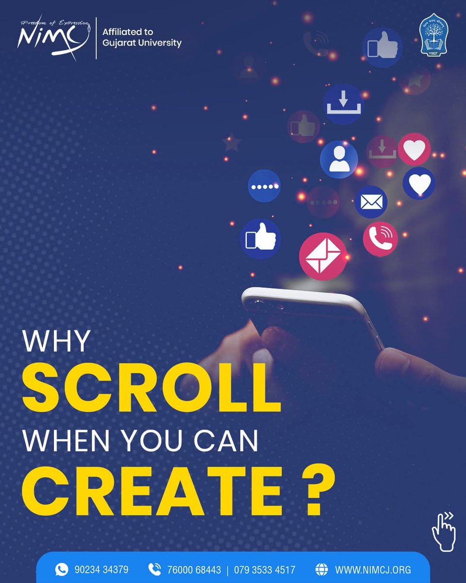 NimcjOfficial's tweet image. Stop scrolling, start creating 
Learn content ideation, strategy, storytelling &amp;amp; podcasts at NIMCJ 
Create content that connects &amp;amp; inspires.

Call 76000 68443 | 079 3533 4517 or WhatsApp 90234 34379. 

#NIMCJ #ContentCreators #MediaStudents #Journalism #Ahmedabad #Gujarat