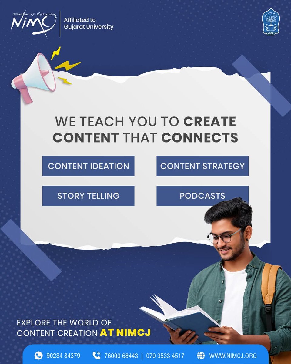 NimcjOfficial's tweet image. Stop scrolling, start creating 
Learn content ideation, strategy, storytelling &amp;amp; podcasts at NIMCJ 
Create content that connects &amp;amp; inspires.

Call 76000 68443 | 079 3533 4517 or WhatsApp 90234 34379. 

#NIMCJ #ContentCreators #MediaStudents #Journalism #Ahmedabad #Gujarat