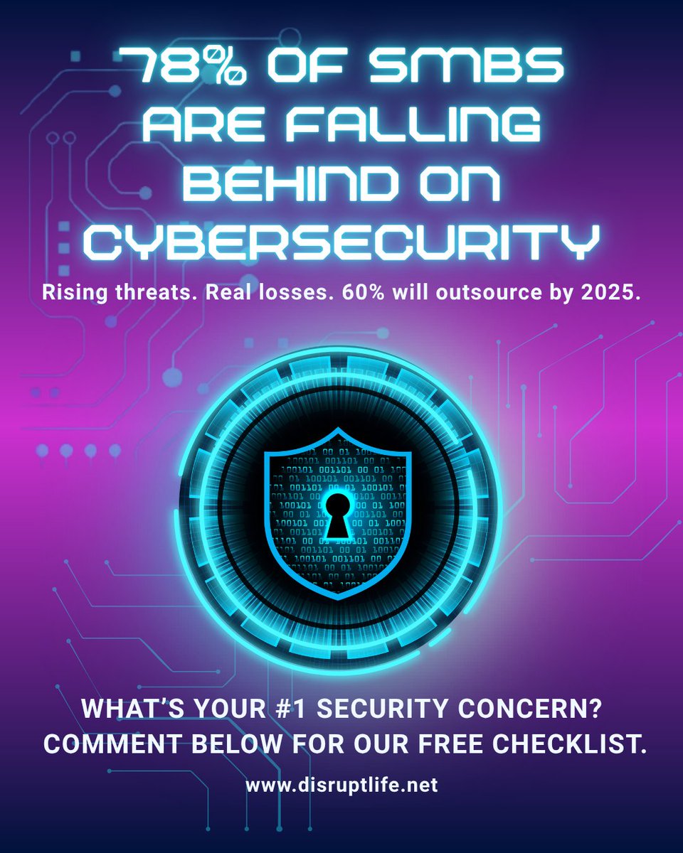disruptlifetech's tweet image. 🚨 78% of SMBs are falling behind on cybersecurity.
Hackers know it—&amp;amp; they’re cashing in.
Breaches cost $120K+, 21 days downtime, &amp;amp; 60% never recover.

What’s your #1 concern? 👇

@disruptlifetech | disruptlife.net
.
.
.
#Disrupt #InnovatorsUnite #TechGameChanger