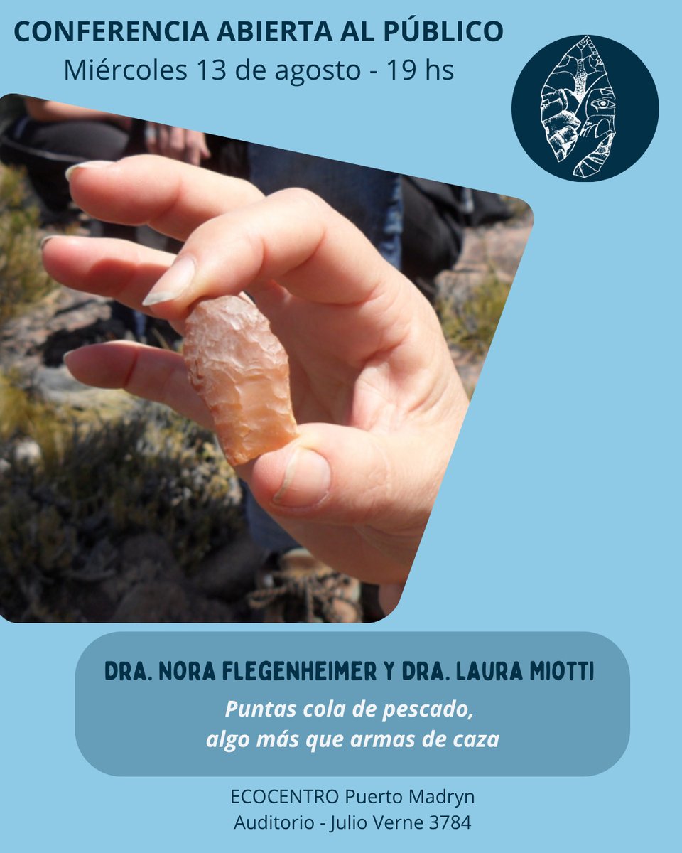 En el marco del 3º  (CAELA), hoy habrá una conferencia abierta, a cargo de las Dras. Nora Flegenheimer y Laura Miotti
El título de la charla será: "Puntas colas de pescado, algo más que armas de caza"
La conferencia será hoy, miércoles 13 de agosto, a las 19 horas en el Ecocentro