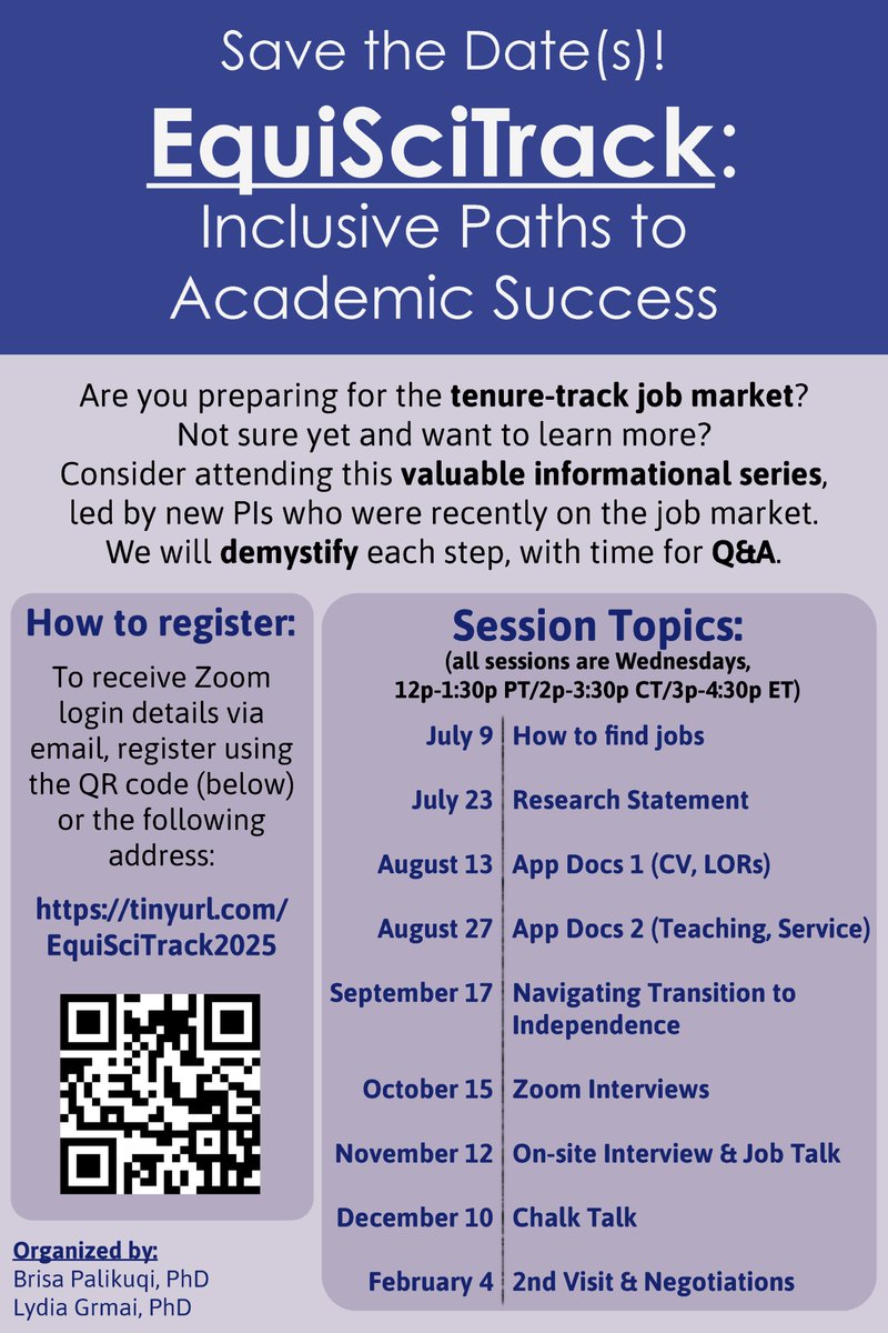 Lydia Grmai, PhD ๐ช๐ท๐ฌ๐ถ (@lydiagrmai) on Twitter photo Our faculty job market series continues today on the topic of CVs, cover letters, and LORs. Come hear myself, <a href="/BrisaPalikuqi/">Brisa Palikuqi</a> , & <a href="/jayeperview/">Dr. Jaye Gardiner</a> share our thoughts/advice today at 3pm ET / 12p PT. There will also be time for Q&A.
Registration link in flyer - see you soon! Our faculty job market series continues today on the topic of CVs, cover letters, and LORs. Come hear myself, <a href="/BrisaPalikuqi/">Brisa Palikuqi</a> , & <a href="/jayeperview/">Dr. Jaye Gardiner</a> share our thoughts/advice today at 3pm ET / 12p PT. There will also be time for Q&A.
Registration link in flyer - see you soon!