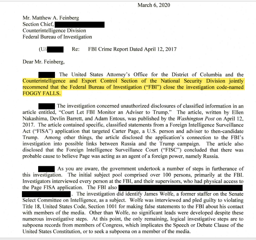 Well, looky what we have here.

The DOJ's Counterintelligence and Export Control Section (CES) refused to cooperate with FBI investigation into Carter Page FISA leak and recommended closing the inquiry in 2020.

None other than Jay Bratt was CES chief at the time: