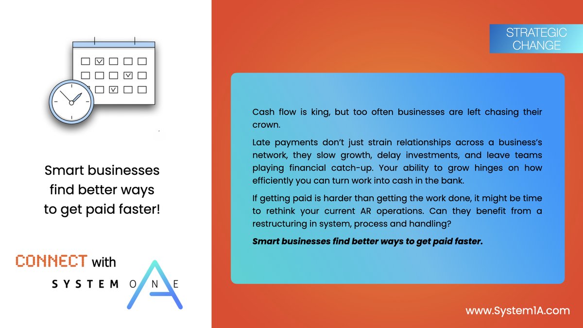 System_1A's tweet photo. Cash flow is king, but too often businesses are left chasing their crown...continue reading below👇

#ARAutomation #Cashflow #DebtorsManagement https://t.co/Ajt0ipi9ax