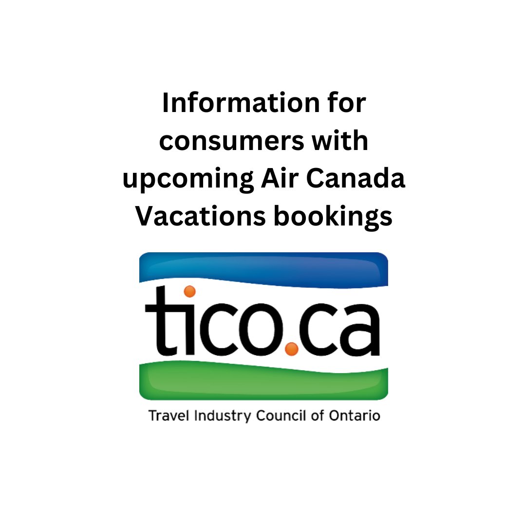 With the potential for an imminent Air Canada labour disruption, TICO is sharing information for consumers who booked travel services with Air Canada Vacations either directly or through a TICO-registered travel agency or booking website. 

tico.ca/news/advisory/…