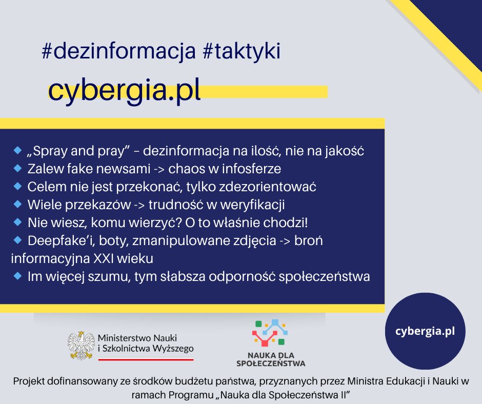 Czy skuteczne może być po prostu zalewanie internetu fałszywymi treściami? Bądź świadomy, nie daj się zalać dezinformacją. Weryfikuj, zanim udostępnisz. #dezinformacja #fakenews #edukacjamedialna
<a href="/MNiSW_GOV__PL/">Ministerstwo Nauki i Szkolnictwa Wyższego</a>