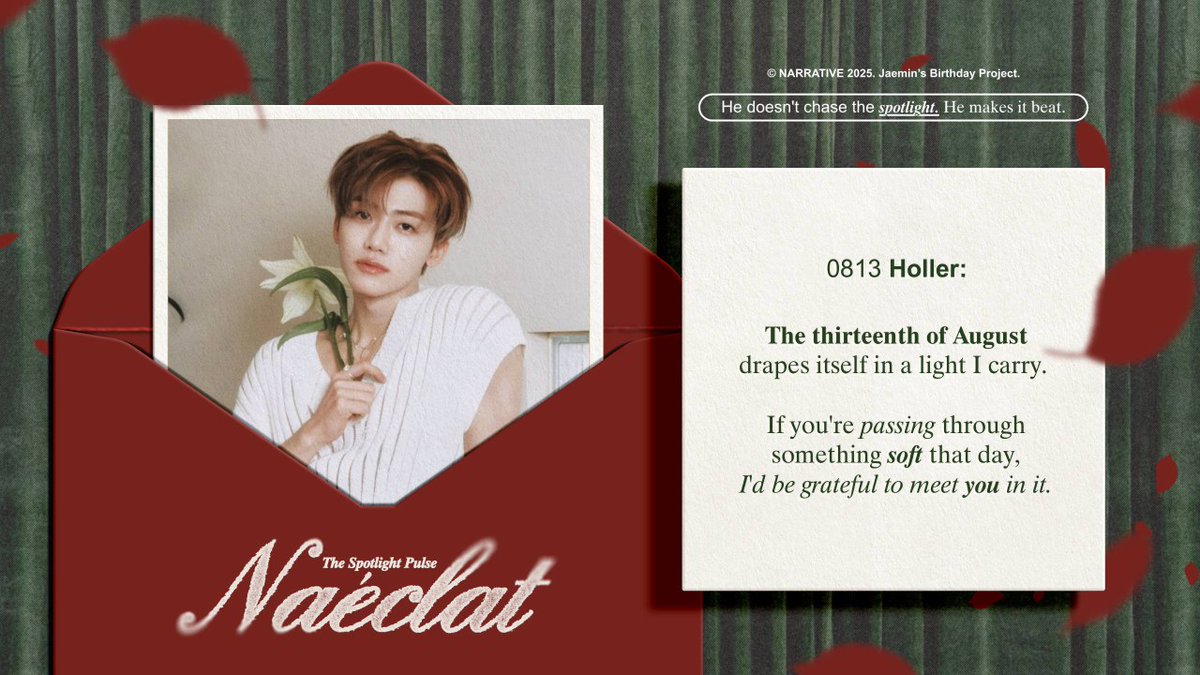 Refjun's tweet image. In his presence, time slows as if lulled by the tender glow that lives in him. Holding that wonder close, I, Mickey, arrive to celebrate the light that is Na Jaemin. Walk with me, and let’s gather his birthday in the love he’s always given. 🍃