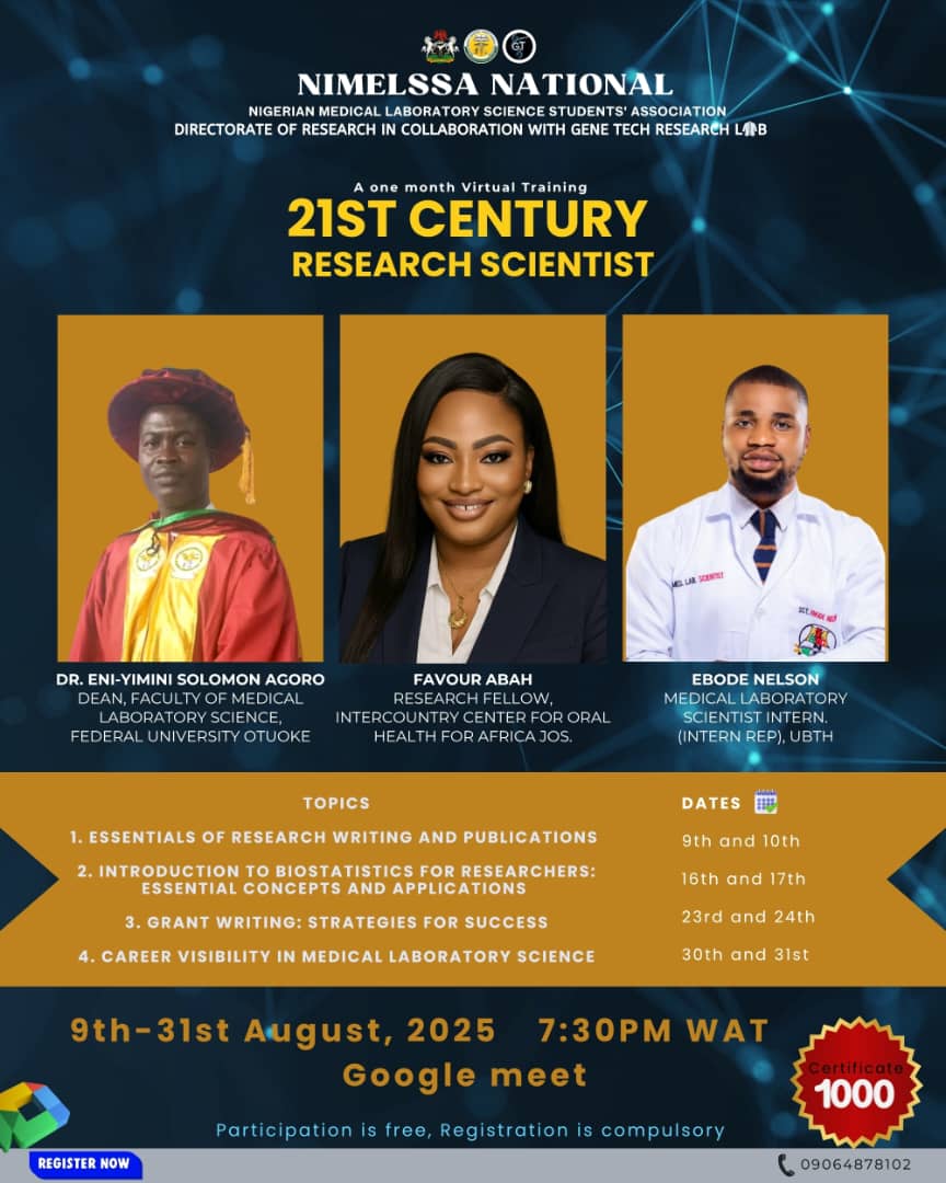 favourabah7's tweet image. 🚨 Excited to be speaking this weekend at the 21st Century Research Scientist virtual training by NIMELSSA! 📚✨
I’ll be taking “Introduction to Biostatistics for Researchers: Essential Concepts &amp;amp; Applications” 🧮🔍
📅 Aug 16–17 
#Research #Biostatistics #NIMELSSA #MedicalScience
