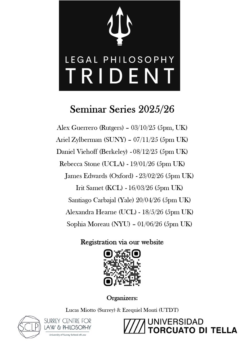 Lucas Miotto (@miottoluc) on Twitter photo <a href="/EzeqMonti/">Ezequiel Monti</a> and I are delighted to announce the 2025-26 Legal Philosophy Trident Seminar Series Line-up & Schedule. More info and details 👇 <a href="/EzeqMonti/">Ezequiel Monti</a> and I are delighted to announce the 2025-26 Legal Philosophy Trident Seminar Series Line-up & Schedule. More info and details 👇