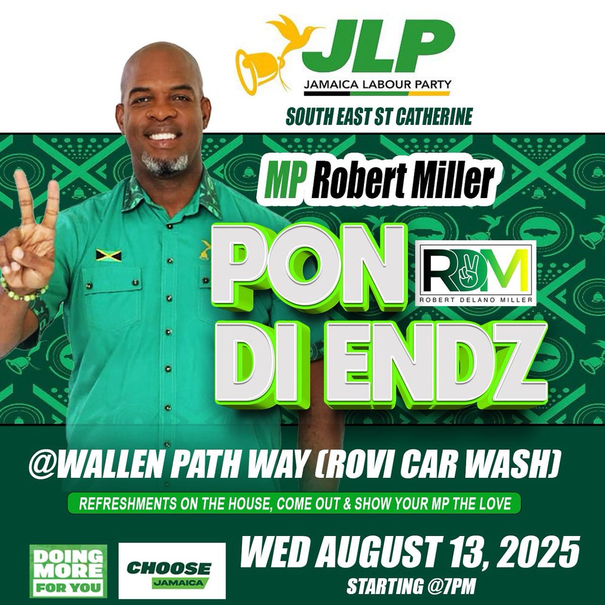 RobertBRMiller's tweet photo. We outside!! π₯
Join me, your MP Robert Miller, for another Pon Di Endz π Wallen Pathway (Rovi Car Wash) | Starts 7 PM.
Today, Wednesday, 13th August 2025.
Donβt miss it!
β’
#pondiendz
#robertmiller
#southeaststcatherine
#communityvibes
#choosejamaica
#portmoreevents https://t.co/SoMx9vOegL