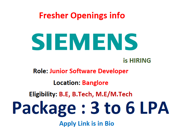 Siemens is hirng #Freshers for Junior #Software Developer.

Location: Banglore

Eligibility: Master’s / Bachelor’s degree in Computer Science, Machine Learning, AI, or a related field.

Link: jobs.siemens.com/careers/job/56…

#Siemens