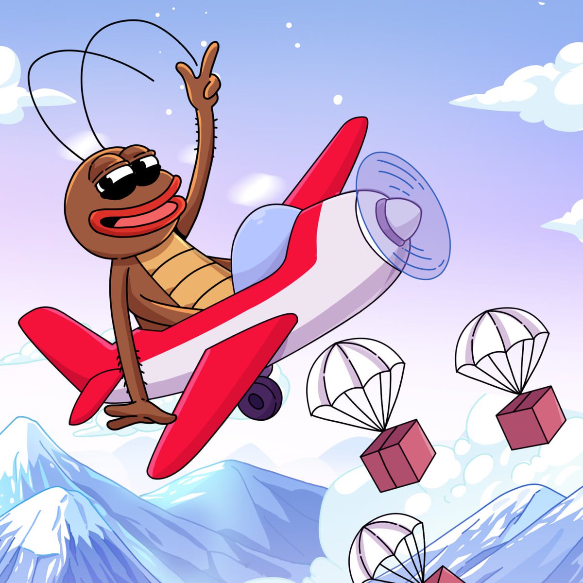 The roach took a lil flight over the Alps… ❄️ let’s just say a few mystery packages might’ve landed where the crawlers' frens roam 👀📦🪳#KOKOK