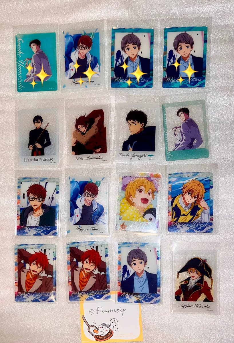 flouritesky's tweet photo. 【交換】Free! オケコン チェキ風クリアカード カード クリカ

譲: 画像1(✨はオーロラ)(遙,凛,宗介,日和,似鳥,渚,百太郎)

求: 画像2(👑>💖>💕>無印)

求ノーマル⇆譲オーロラの交換可能

遙,凛は求優先度高めのカードと交換希望

都内手渡しor郵送

検索からもお気軽にお声掛けください！ https://t.co/tlR47LjAet