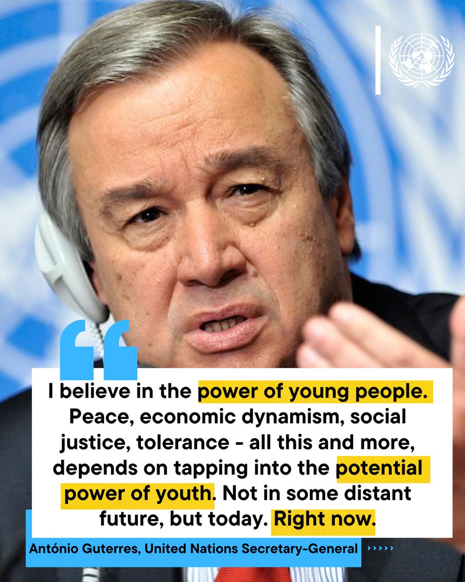 United Nations Geneva (@ungeneva) on Twitter photo "I believe in the power of young people.
Not in some distant future, but today.
Right now."
- <a href="/antonioguterres/">António Guterres</a> "I believe in the power of young people.
Not in some distant future, but today.
Right now."
- <a href="/antonioguterres/">António Guterres</a>