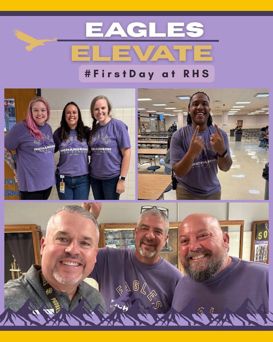 RichardsonHS1's tweet photo. The first day of school is in the books! Smiles, laughter, and a whole lot of learning—our Eagles are ready for an amazing year. #EaglesElevate #RISDFirstDay #RISDdreambig #RISDInsiders https://t.co/skxZQa33O8
