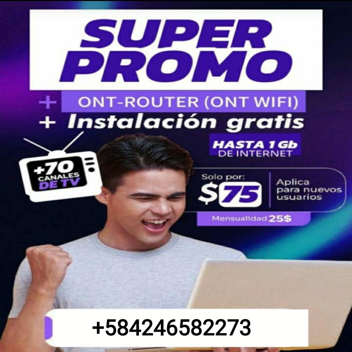 Atención:
A TODO EL ESTADO ZULIA, AGREGANDO a LOS PUERTOS DE ALTAGRACIA,EL MENE, BACHAQUERO,MENEGRANDE Y LA CIUDAD DE CORO EN EL ESTADO FALCON
Te brindo un paquete de internet por fibra óptica más estable, rápido y economico de toda Venezuela 1024 megas x 25$ x mes +584246582273