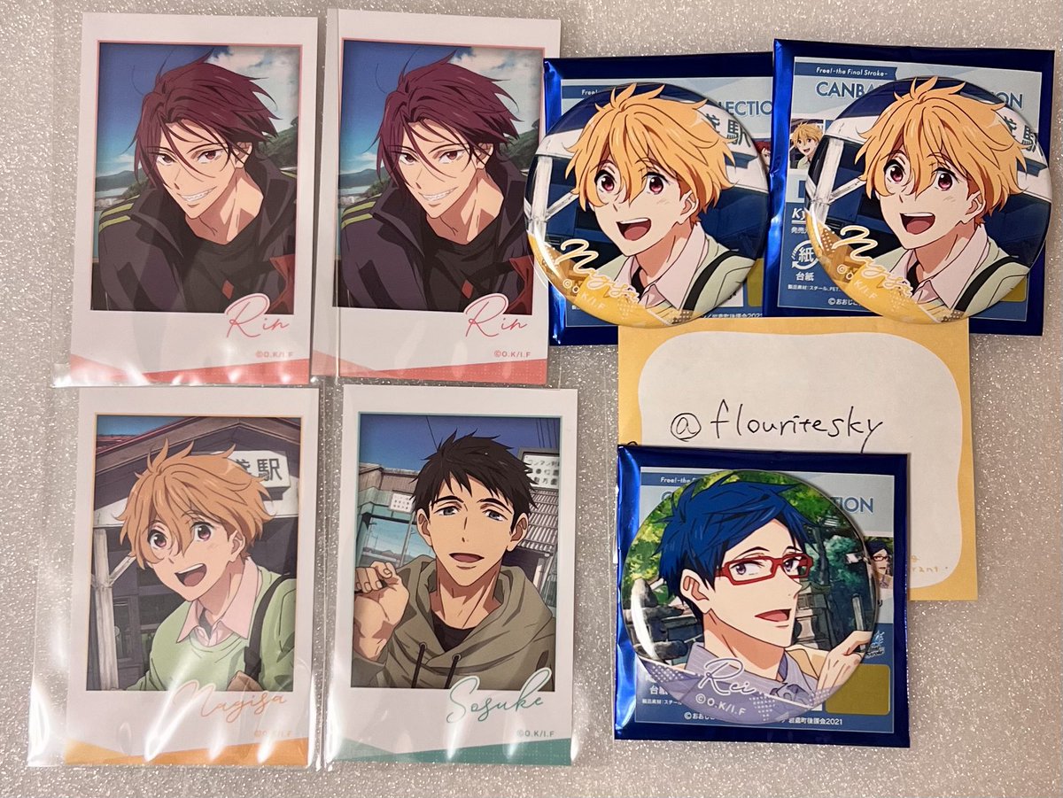 flouritesky's tweet photo. 【交換･譲渡】
Free! 岩美町 hometown 京都アニメーション 京アニ フォトカード 缶バッジ

譲→
フォトカード:⭐︎凛､宗介､渚
缶バッジ:渚､怜

求→ 定価+送料or同種缶バッジ遙/異種遙グッズ

譲渡の場合、⭐︎は無印から同数〜お引き取りください（缶バッジ優先）

都内手渡しor郵送 https://t.co/VQbE2qJUhj
