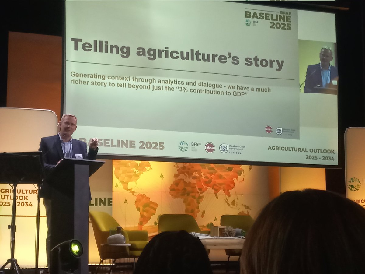 SA agriculture's story is one of 14 million South Africans involved in some way, R300 billion worth of investments, 14% contribution to GDP, and essential food security. That's simply massive, hears the <a href="/BFAP6/">BFAP</a> baseline launch. <a href="/landbou/">landbou.com</a> <a href="/africanfarming_/">African Farming</a> <a href="/AbsaSouthAfrica/">Absa South Africa</a>