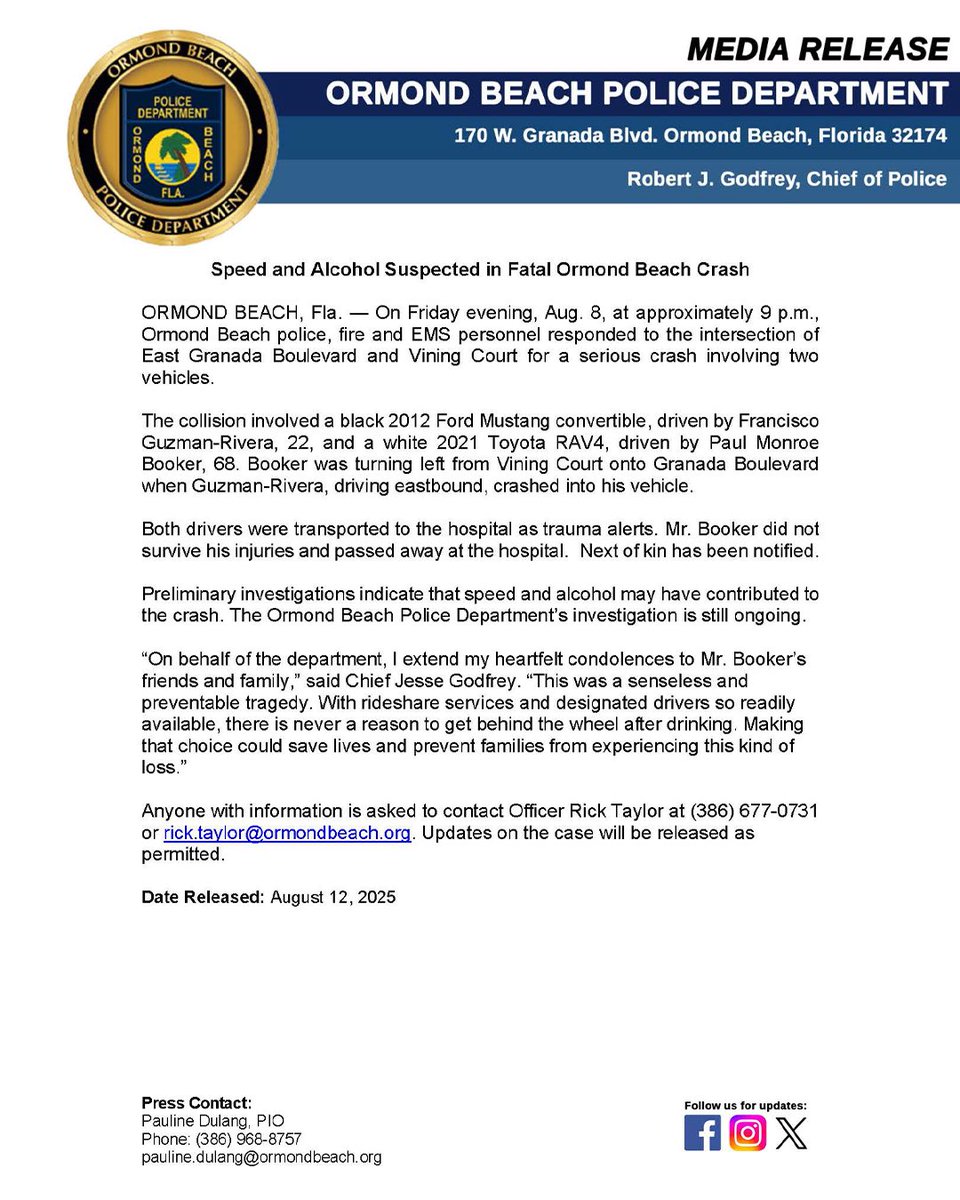 Ongoing Investigation: Speed and Alcohol Suspected in Fatal OB Crash